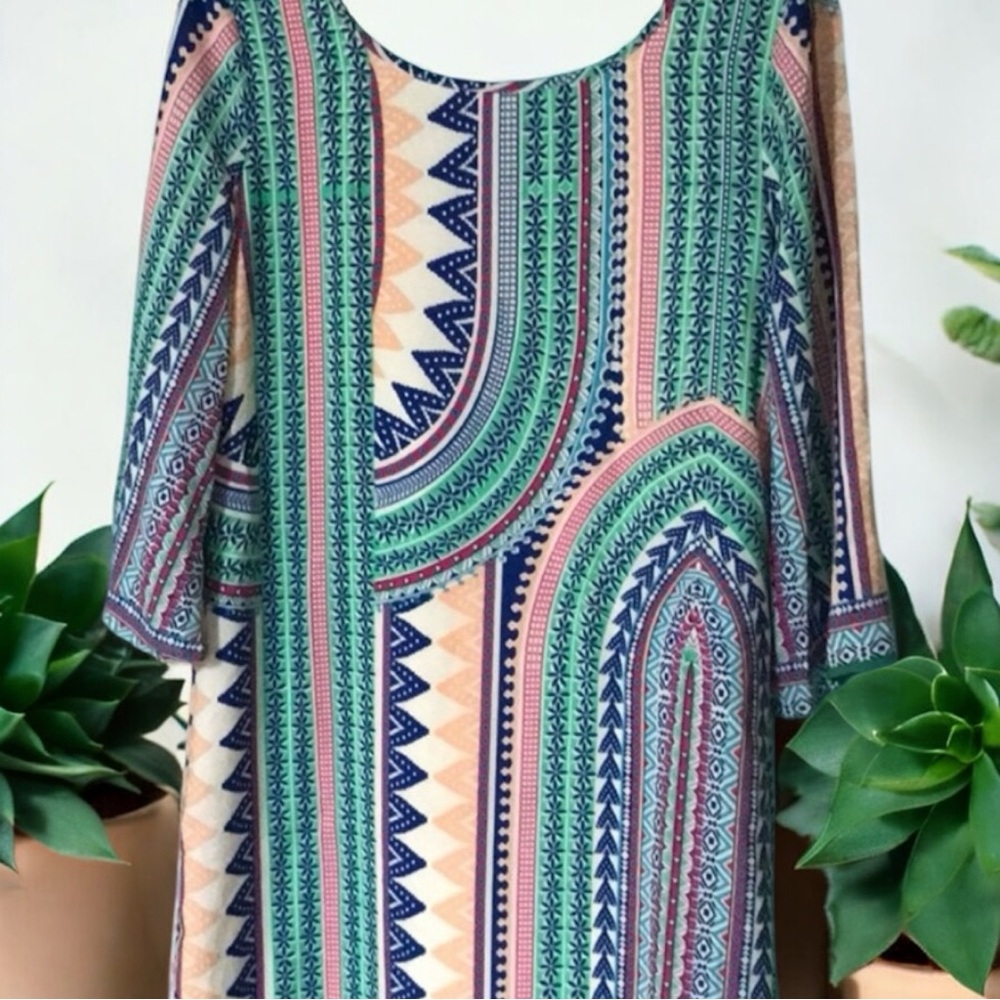 2/$10 Pink Owl Midi 3/4 Sleeve Dress M